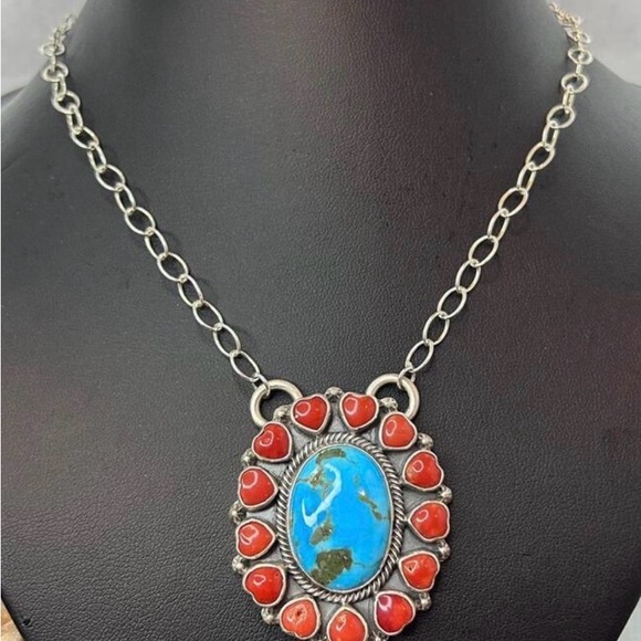 STERLING SILVER CORAL/TURQ STATEMENT CLUSTER